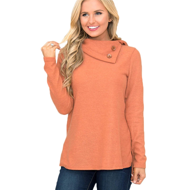 Женский Повседневный однотонный пуловер на пуговицах с длинным рукавом модный