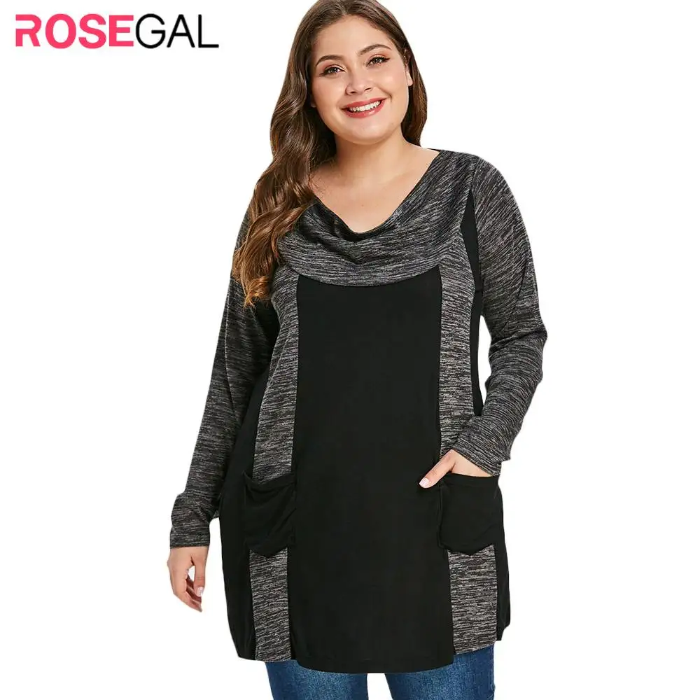 ROSEGAL Плюс Размер Футболка Женская Повседневная Капюшон с Длинным Рукавом