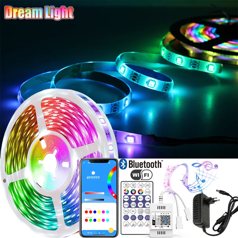 Светодиодная лента Dream Color Lights RGBIC WS2811 RGB 5050, Bluetooth, управление музыкой через приложение, цифровой программируемый 30 м светодиодный музыкальный 12 В постоянного тока - изображение