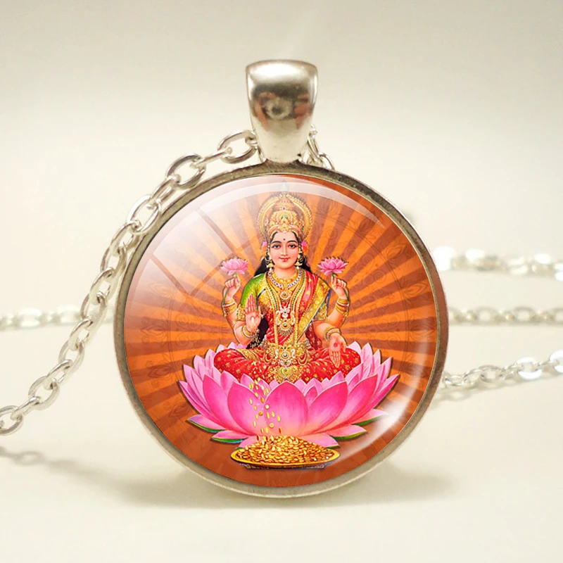 Lakshmi кулон богини ожерелье Ювелирное Украшение Hinduism подвеска амулет стеклянный