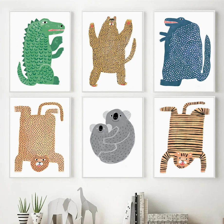 Тигр Леопард коала крокодил Алфавит скандинавские плакаты и принты настенная