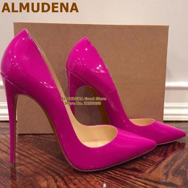 Туфли на высоком каблуке 12 см 10 8 розовые зеркальные без застежек ALMUDENA неглубокие