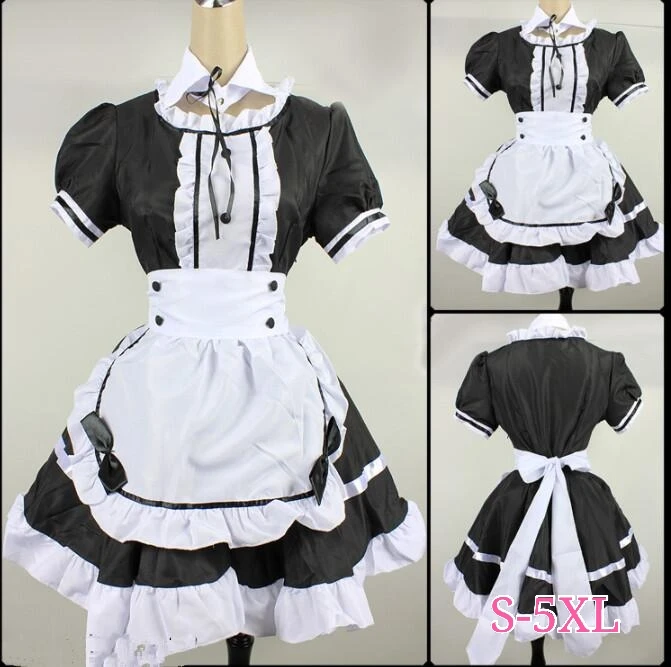 2022 Black Cute Lolita Maid French Maid Dress Girls Woman Amine Cosplay Costume Waitress Maid Party Stage Costumes S-5XL sizes