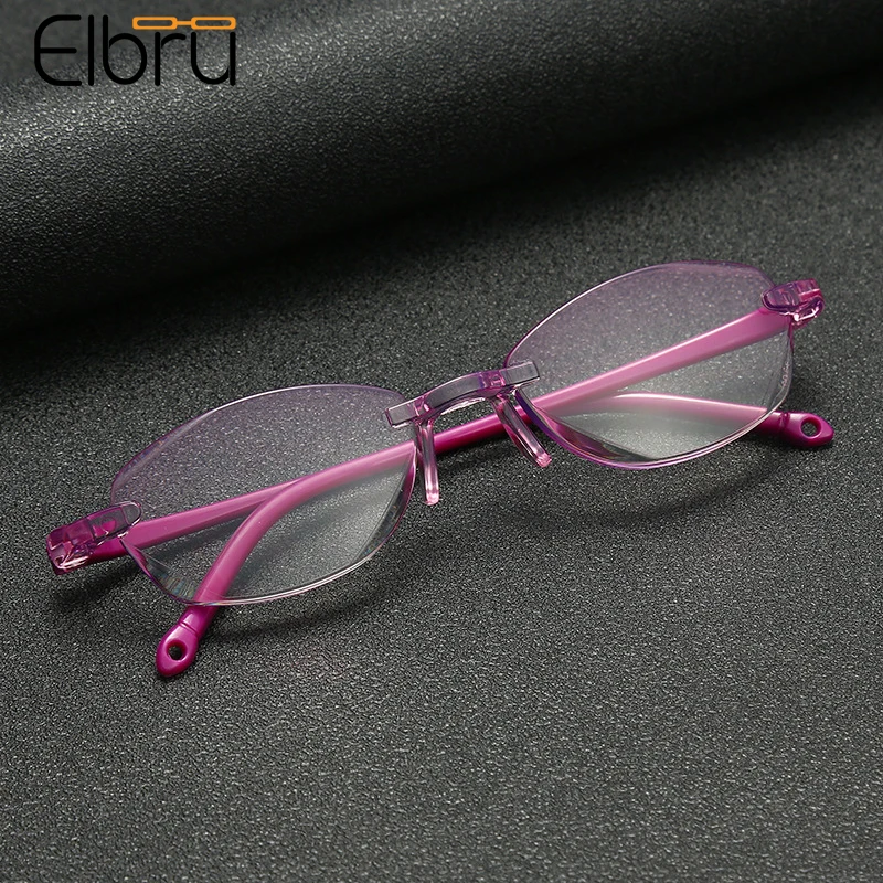 

Elbru Ultralight Rimless Reading Glasses Anti Blue Light Readers Spectacles Purple Women Presbyopic Glasses Diopter +1.0 to +4.0