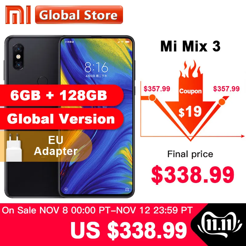 Глобальная версия Xiaomi mi x 3 6GB 128GB восьмиядерный смартфон Snapdragon 845 фронтальная