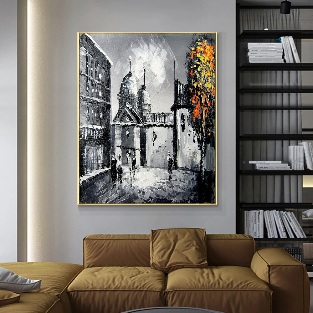 

Abstract Big Building Painting 100% Hand Painted Oil Painting On Canvas Abstract Figure Painting For Living Room Home Decoration