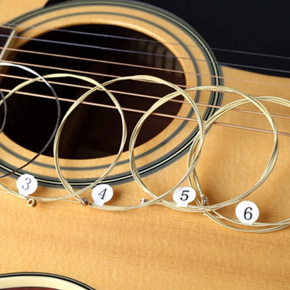 

6pcs Electric / Acoustic Classical Folk Guitar Strings Wood Brass Hexagonal Core String Civin String Replacement Rustproof Brass