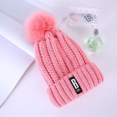 pink hat Теплая вязаная зимняя женская шапка для девочек, шерстяные шапочки Skullies с буквой B, бархатная шапка, шапка-маска, Женская Балаклава, шарф, шапка - Цвет: pink hat