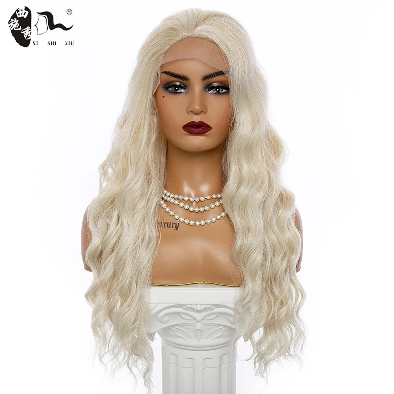 

XISHIXIUHAIR Lace Front Wigs Long Wave Synthetic Wigs for Black Women 150% Density White Wave Wig Heat Resistant Fiber Hair Wigs