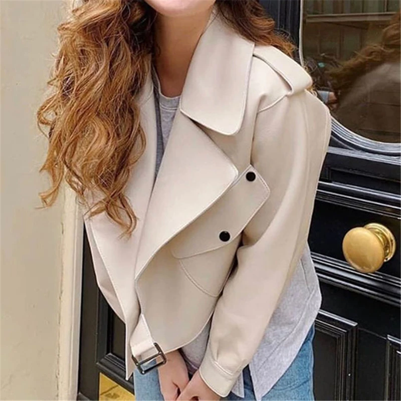 Кожаная женская куртка 2019 мотоциклетная Женская уличная черного цвета из