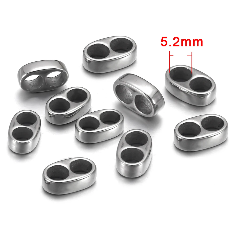 Hole 5mm 10 шт. бусины с двойным отверстием подходят 5 мм 4 мм круглый кожаный шнур разделитель браслета DIY Изготовление ювелирных изделий 316L нержавеющая сталь металлические аксессуары - Цвет: Hole 5mm