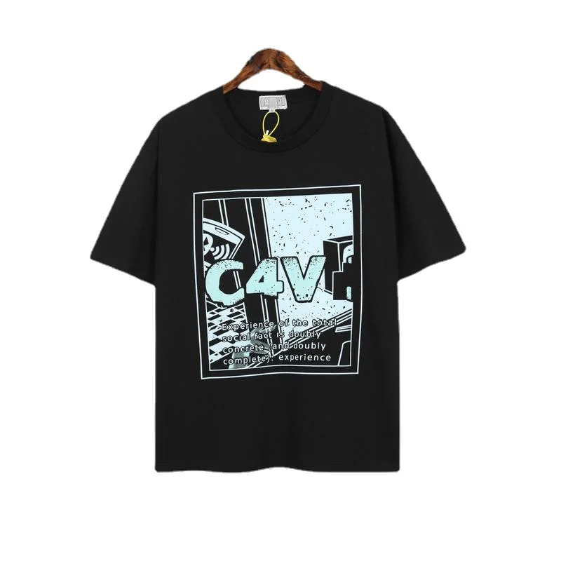 

22SS Steam Wave Abstract Print Cavempt T Shirt Men Women EU Size 100% Cotton Cavempt Top Tees Fashion Summer Justin Bieber