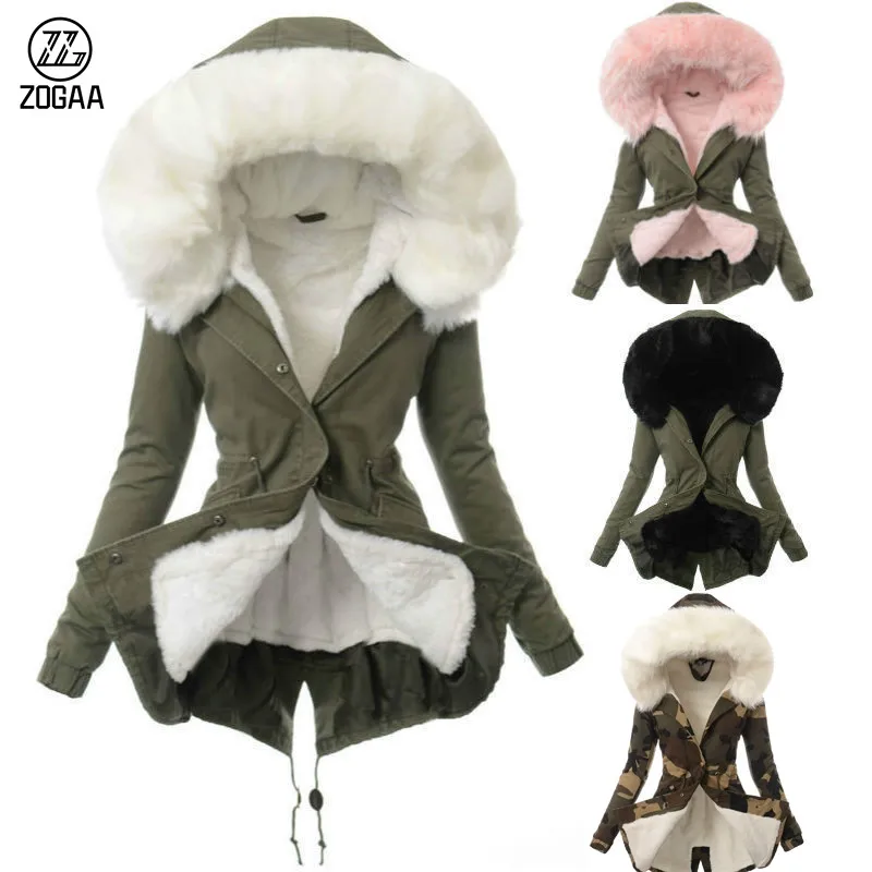 

Женское пальто с искусственным мехом ZOGAA, зимняя теплая утепленная парка, верхняя одежда