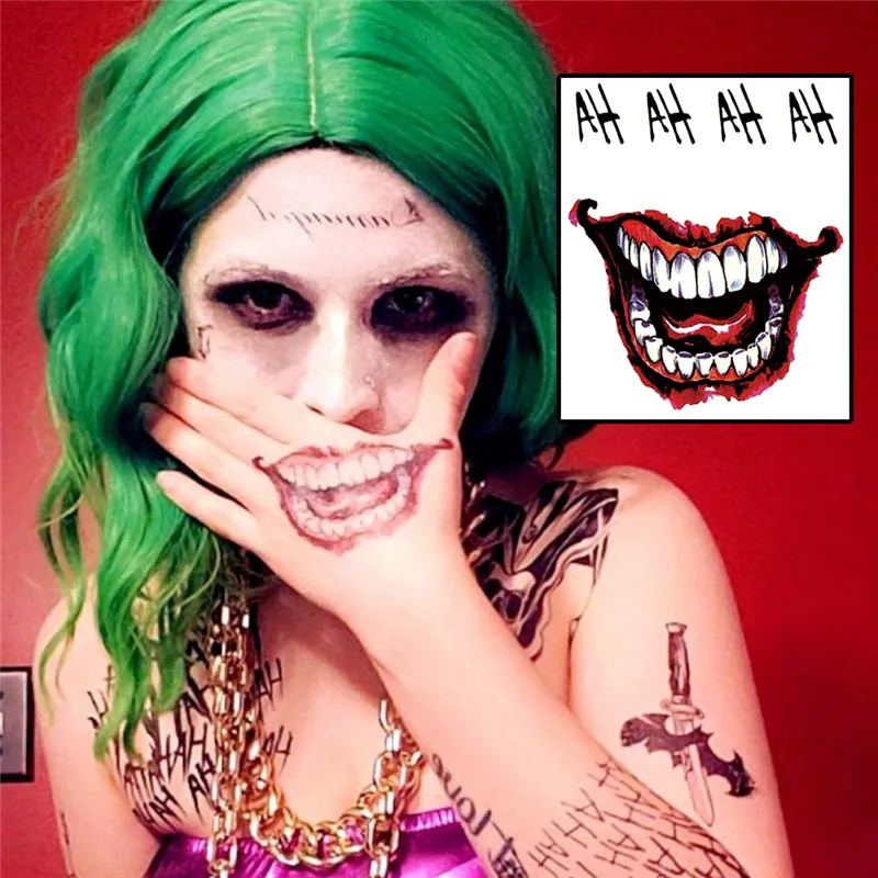 Водостойкая Временная тату наклейка Череп Джокер узор клоуна переводная