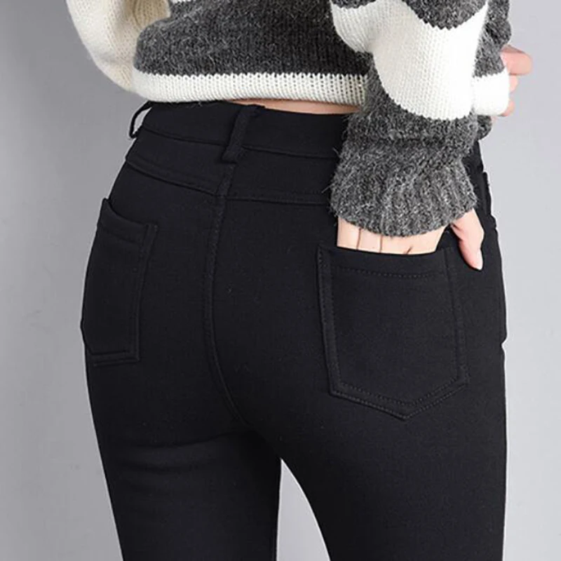 

Winter New Black Pants Women Skinny Plus velvet Warm Casual Leggings Pants Women Trousers Elasticity High waist Plus size Pants