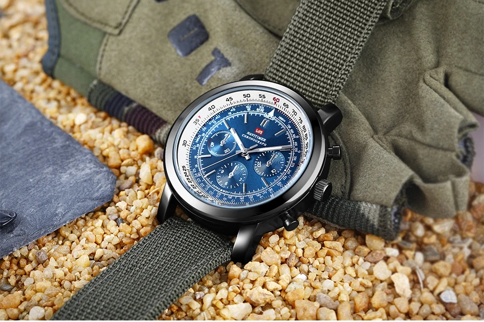 Airplane Sports Military Blue Dial Pilot Calendar Men Wristwatch Chronograph Fashion Casual Brand Army Brown Leather Watches