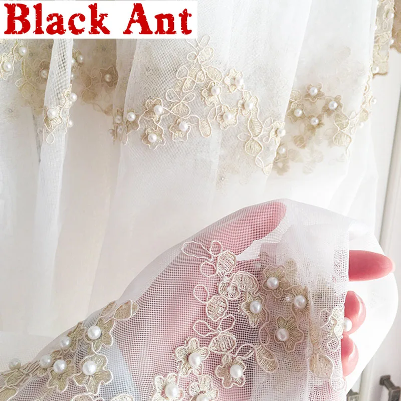 

Light Luxurious Pearl Tulle Curtain Noble Embossed Embroidered Sheer Voile For Bedroom Living Room Villa Window Screen X774F