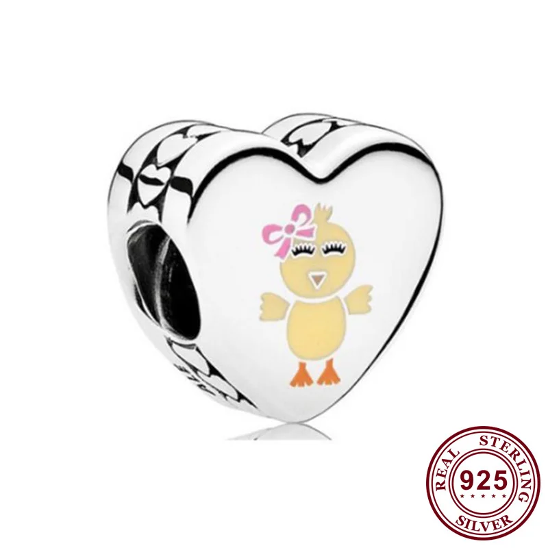 

Original 925 Sterling Silver Bead Yellow Duckling Heart-shaped Beads Fit Pandora Women Bracelet & Necklace Diy Jewelry