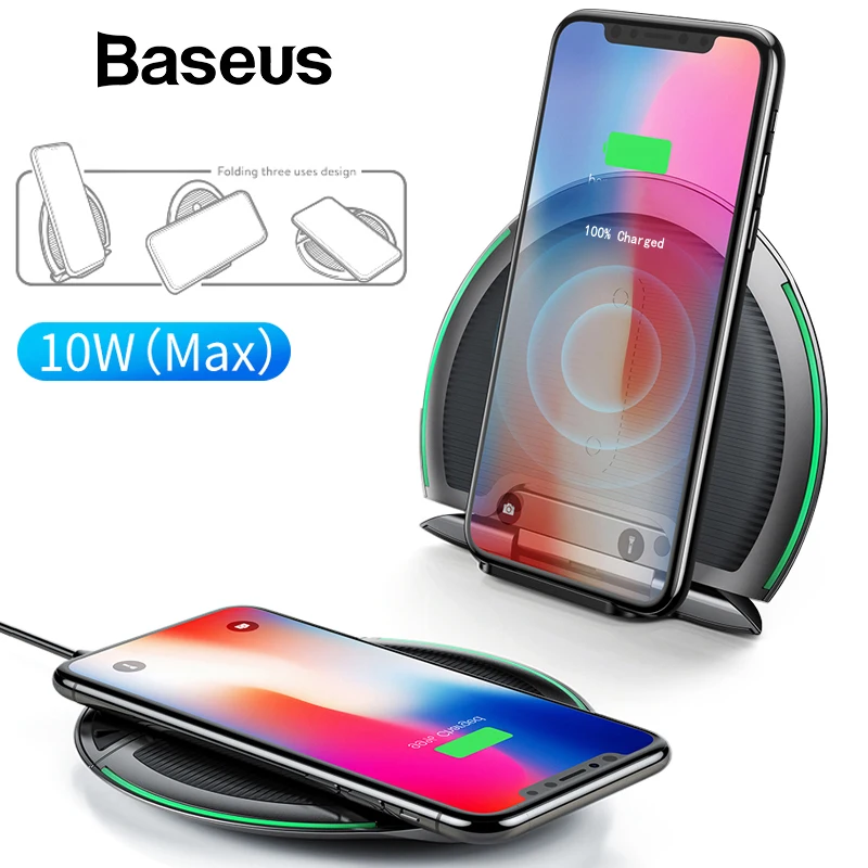 Baseus складное Qi Беспроводное зарядное устройство для iPhone 8/X многофункциональная быстрая Беспроводная зарядка для samsung S9/S9+/S8 huawei Xiaomi