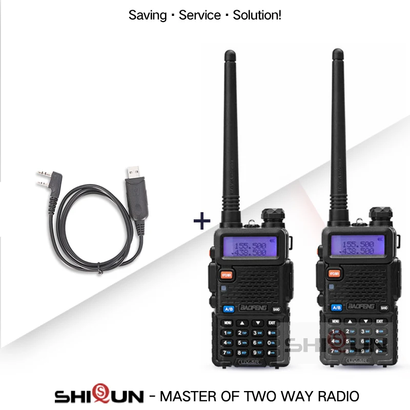2 шт. Baofeng BF-UV5R Любительское радио портативная рация Pofung UV-5R 5 Вт VHF/UHF радио двухдиапазонное двухстороннее радио UV 5r CB радио - Цвет: 2Black 1cable
