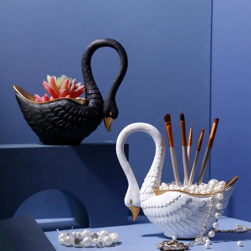 Nordic Gold Drawing Swan Statue Resin Animal Storage Container Home Decoration Accessories Modern Decorative Ornament Room Decor | Дом и сад
