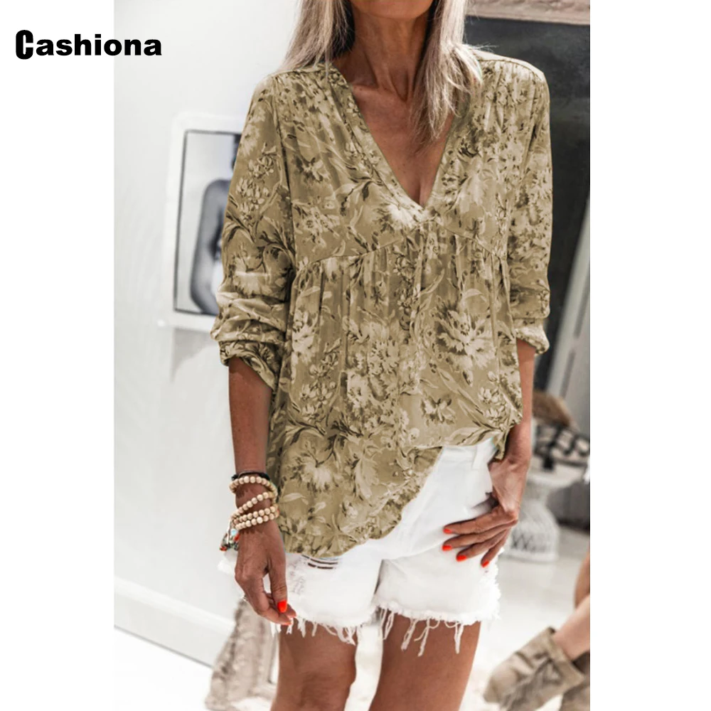 

Plus size 3xl Women Elegant Leisure Casual T shirt Lantern Sleeve V-Neck Flower Print Loose Femme Tops Bohemian Sexy Tees Shirt