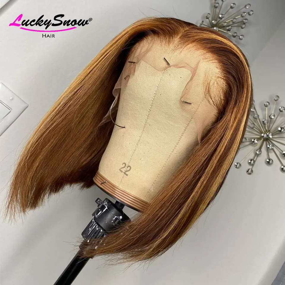 

Highlight Wig Human Hair Ombre Honey Blonde Short BOB Lace Front Wig Peruvian Remy 13x1 Lace Part Human Hair Wigs For Women 150%