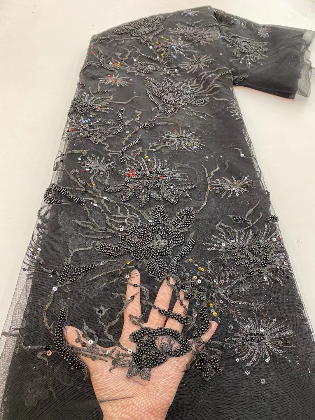 

2021 High Quality African Nigerian Sequins Lace Fabric Embroidery Swiss French Tulle 5yards Wedding Party Dress GuipureProm