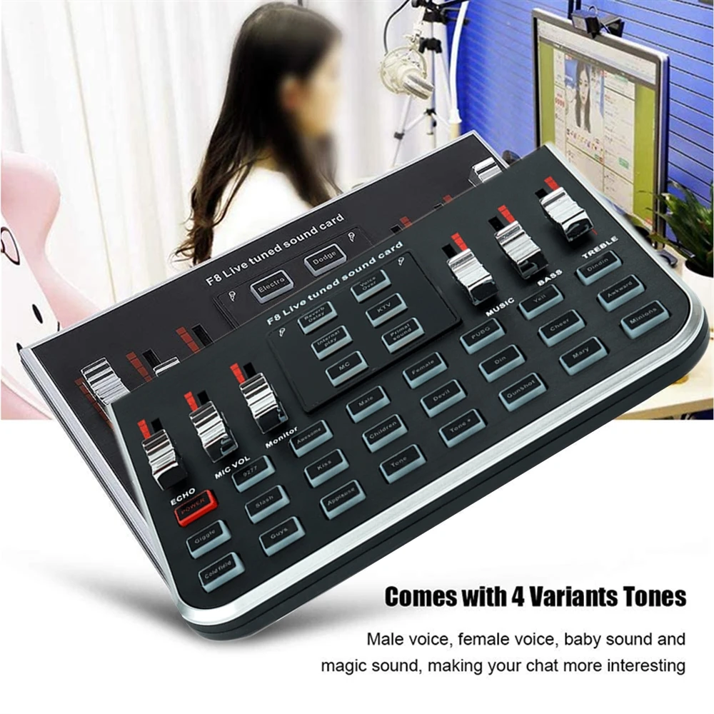 

1Set Portable F8 Studio Audio Mixer Microphone Webcast Entertainment Streamer Live Sound Card Universal for Phone Computer