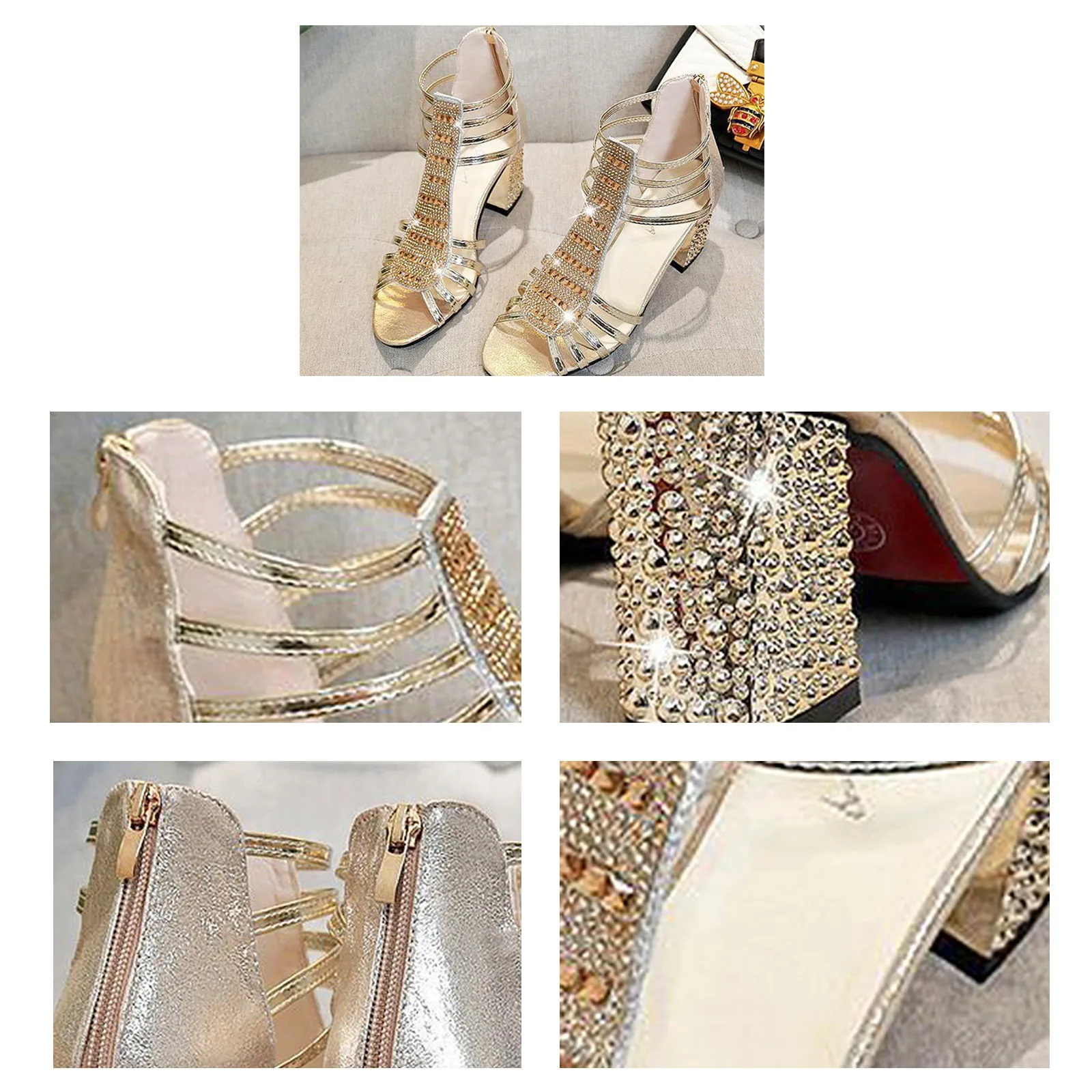 

New Summer Crystal Hollow Sexy Open Toe High Heels Women Sandals Roman Sequined Outsole Sandals 2021