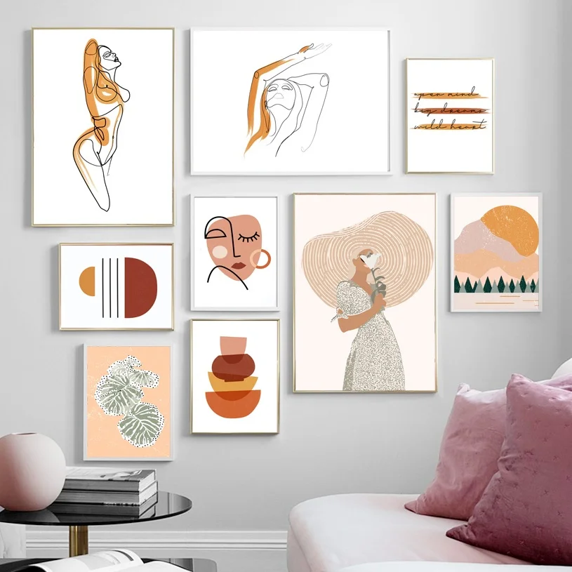 

Abstract Fashion Girl Sun Monstera Quotes Wall Art Canvas Painting Nordic Posters And Prints Wall Pictures For Living Room Decor