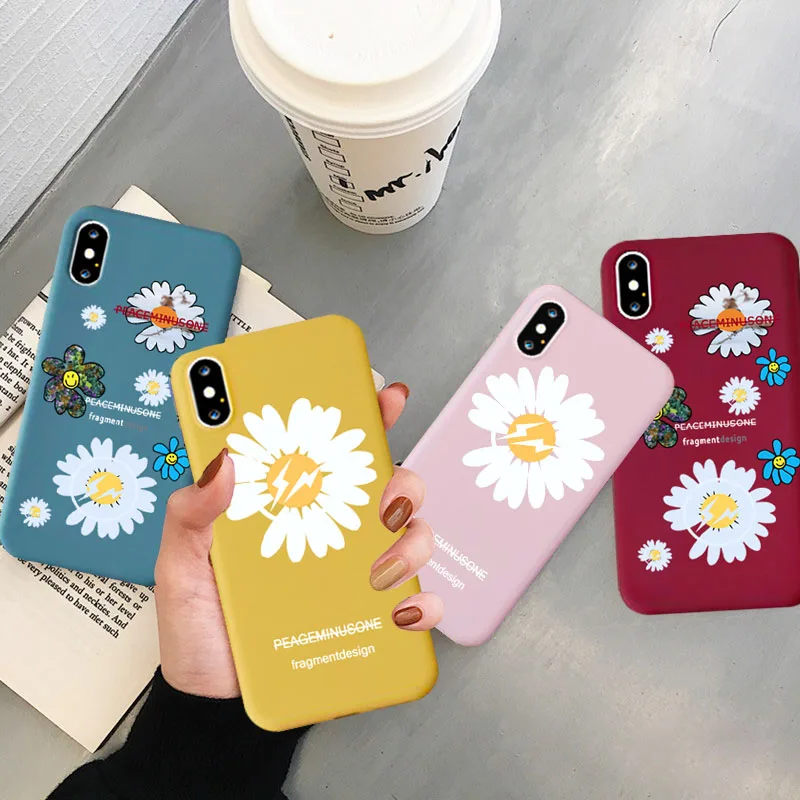 

Korean Fashion Peaceminusone Fragment Flower Phone Case for IPhone X XS MAX XR 8 7 6 6S 11 Pro Max Plus Soft Silicone BACK Cover