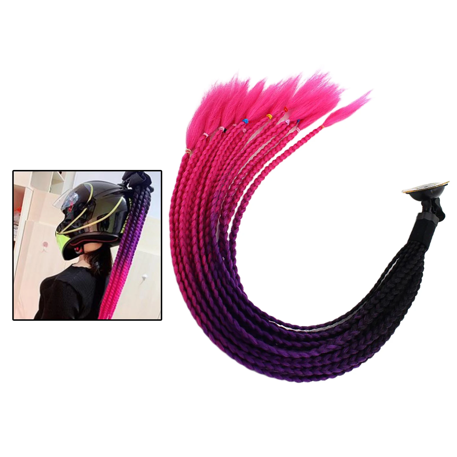 

Womens Mens Helmet Twist Braids Motorcycle Ponytail Dirty Gradient Ramp Hair Punk Biker Helmet Decoration 55cm
