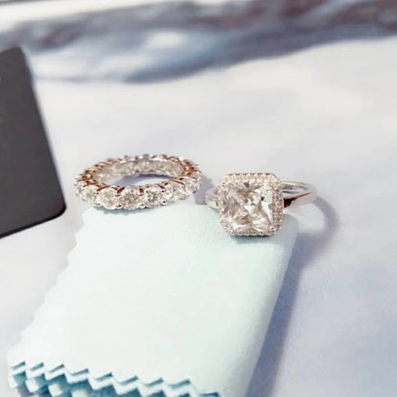 

2pcs Bridal Ring Set for Women Square Stone Promise Ring 925 sterling Silver 4ct Sona CZ Engagement Wedding Band Rings For Women