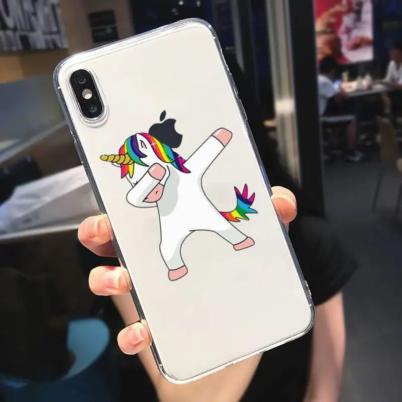 

Cute cartoon animal rainbow unicorn Phone Case Transparent for iPhone 6 7 8 11 12 s mini pro X XS XR MAX Plus