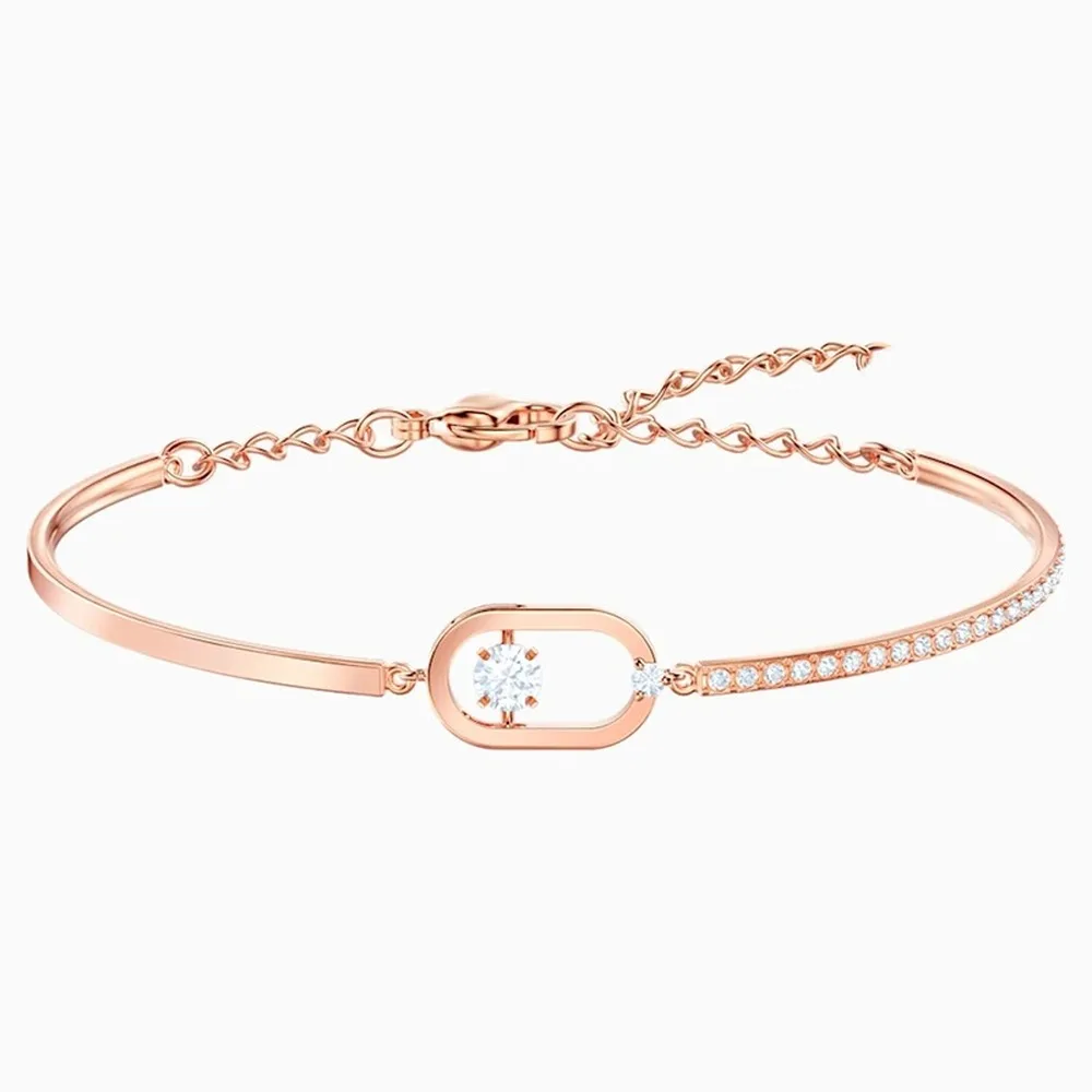 

2021 Fashion SWA New Sparkle Dancing Becky Rose Gold Dynamic Crystal Oval Button Women's Necklace Romantic Jewelry Gift