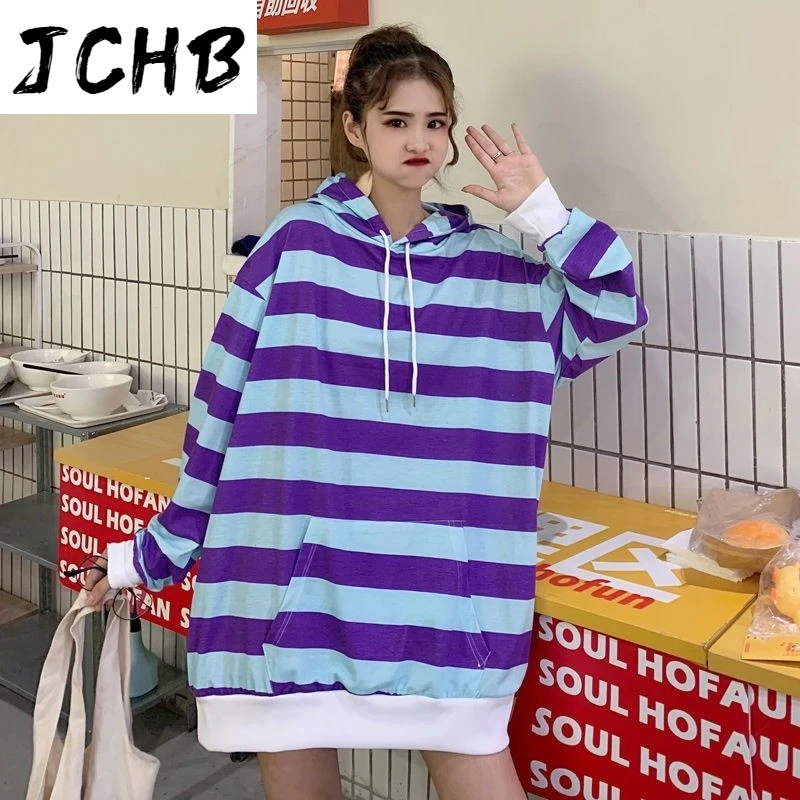 

2021 Thin Sweatershirts Women Korean Long-sleeve Hoodie Sweatshirt Clothes Hooded Women Tops New Spring Women Clothing Stripe Ho