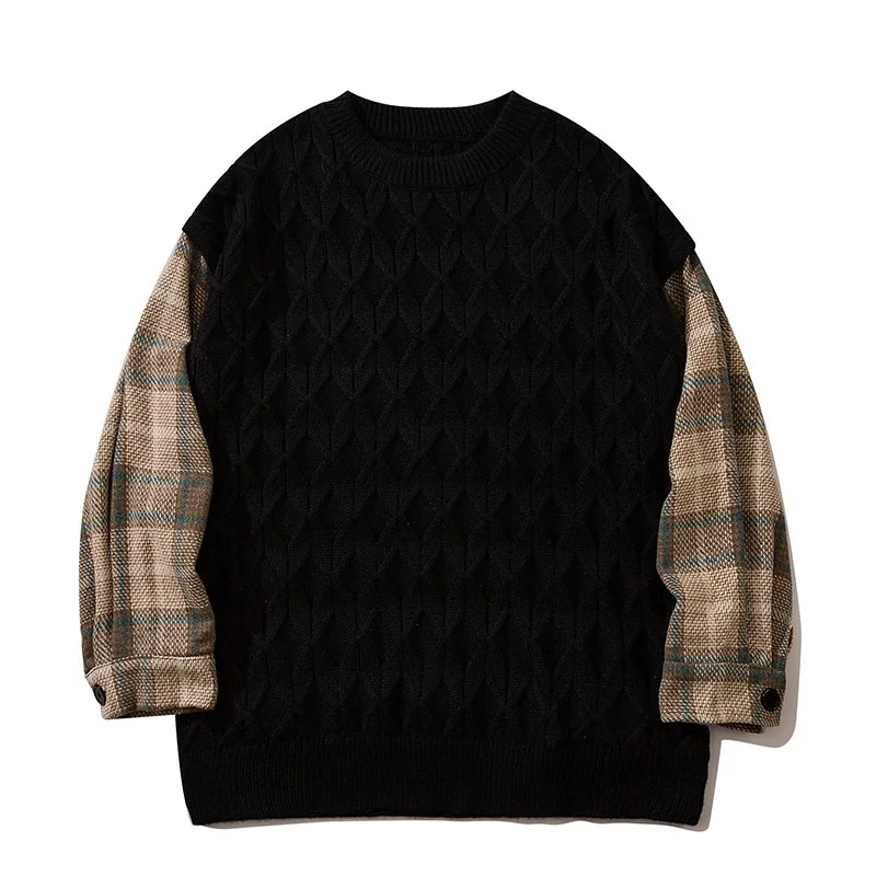 Men Two-piece Retro Patchwork New Pullover Harajuku Ugly Sweater Streetwear Oversized Hip Hop Punk Knitwear Sweat Winter Clothes
