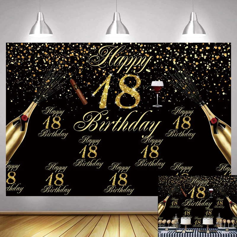 

18-й фон для фотосъемки с днем рождения на заказ Золотое шампанское украшение фон для фотосъемки баннер