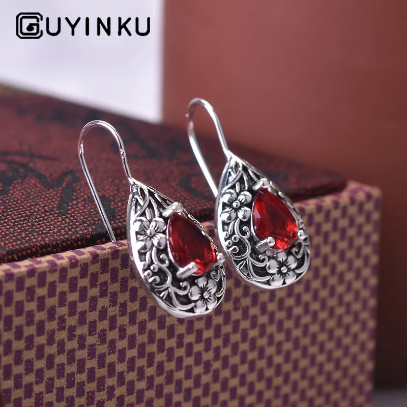 Новый Прямая грушевидной формы серьги в стиле ретро Тайский Серебряный