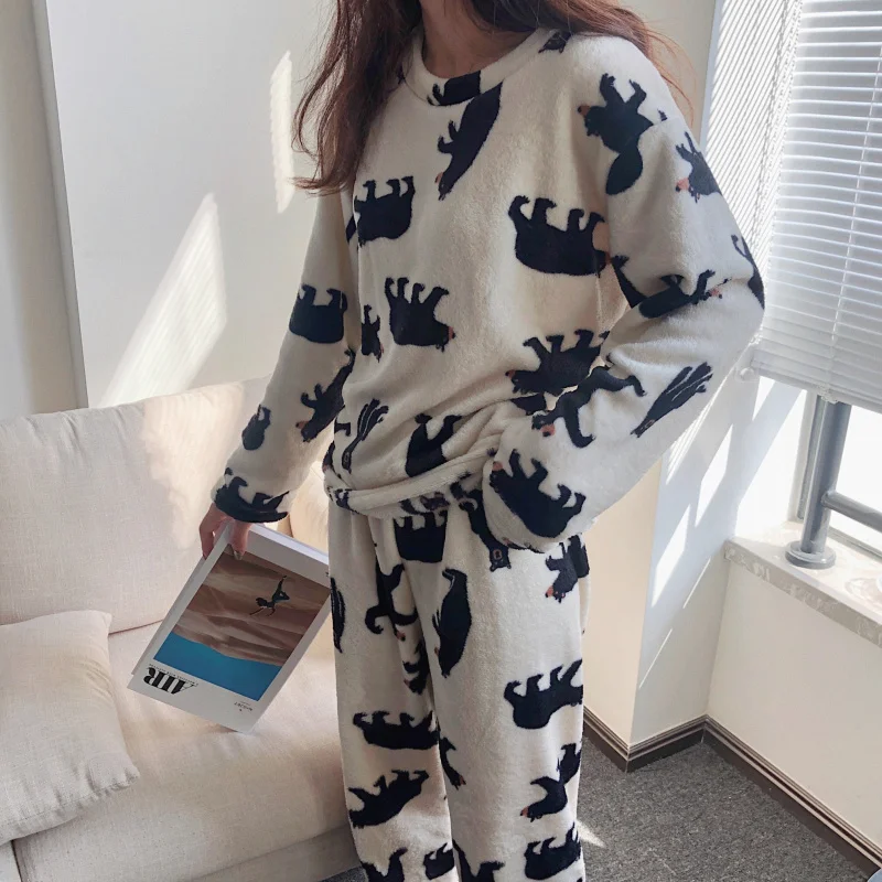 

Tonngirls 2020 Winter Flannel Women Pyjamas Sets Thick Long Sleeve Cartoon Sleepwear Comfortable Pyjama Femme Home Suit Night