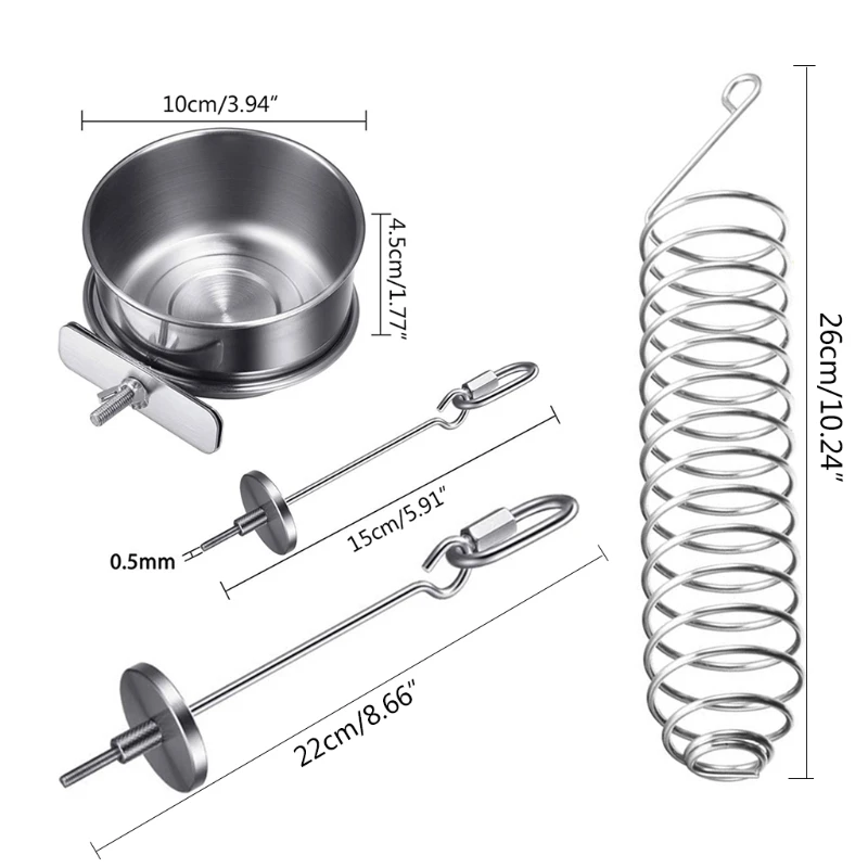 

4 Pcs Bird Food Holder Treat Skewer Stainless Steel Parrot Hanging Vegetable Fruit Feeder with Fork Basket Bowl Foraging