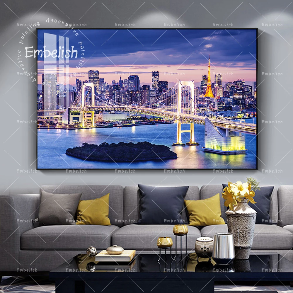 

1 Pieces HD Canvas Paintings Rainbow Bridge Tokyo Night Landscape Wall Art Posters For Living Room Home Decor Pictures