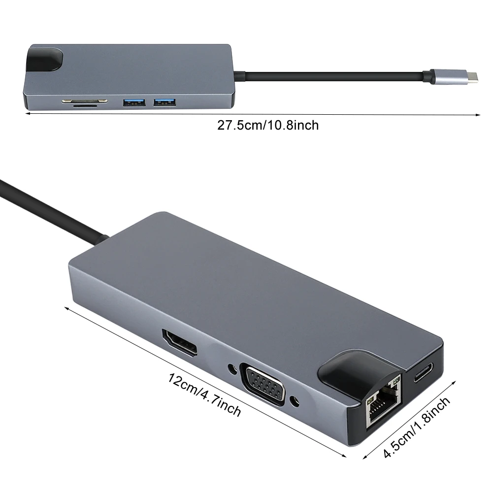 USB C концентратор Тип к 3 0 HDMI VGA Gigabit Ethernet RJ45 usb-хаб для MacBook Pro поставки разветвитель 8