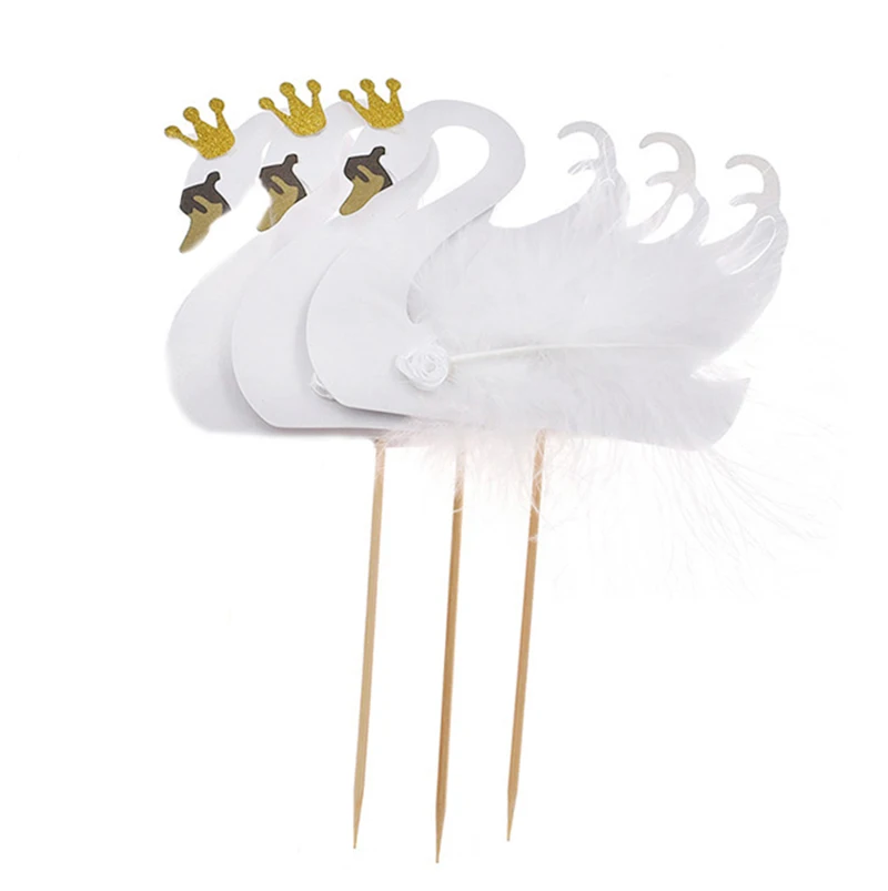 Перо кекс фигурки жениха и невесты Лебедь Корона флажки для торта Одежда свадьбы