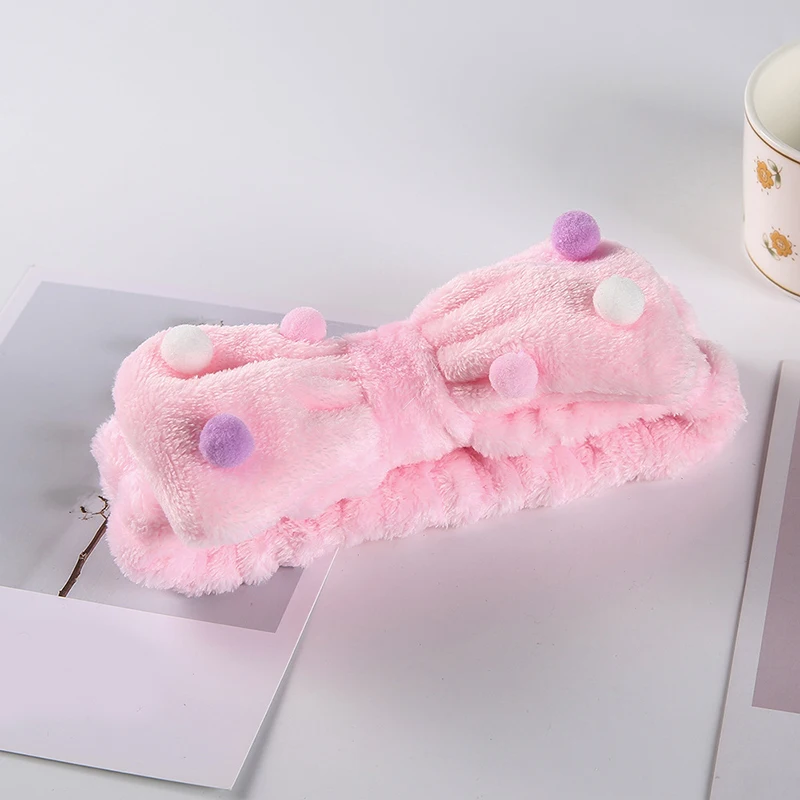 

Soft Coral Fleece Plush Headband Wash Face Hairband Korea Cute Pink Makeup Bow Elastic Hair Bands Hair Accessories Headwrap