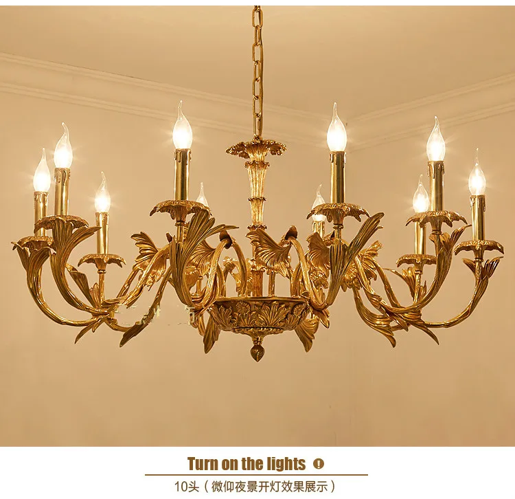 Вилла дом Золотые светодиодные свечи люстры Делюкс все медные церковные лампы Led