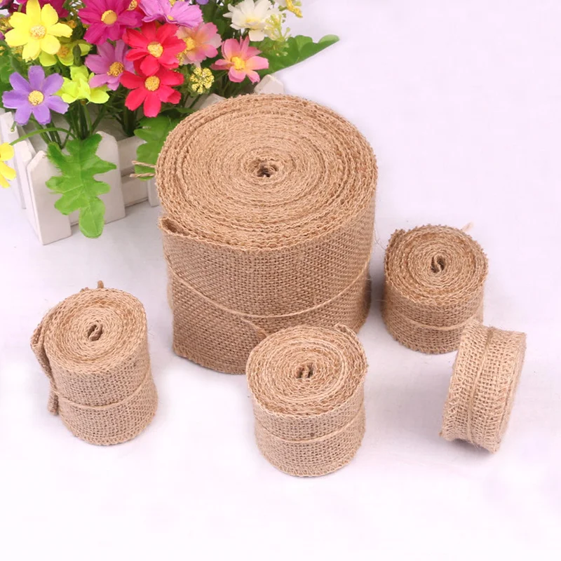 

1 Meter Natural Jute Burlap Roll for Rustic Wedding Birthday Party Decoration Festival Gift Wrapping Hessian Ribbons Tape