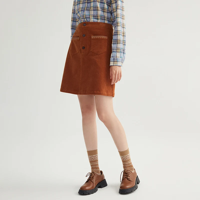 INMAN Женская юбка весна осень винтажная Минималистичная Вельветовая пуговица