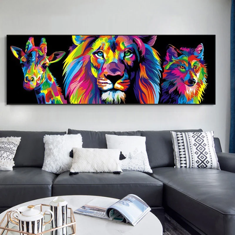 

Colorful Cartoon Animals Wal Art Posters Abstract Lions Canvas Paintings On the Wall Decorative Picture Nordic Art For Kids Room